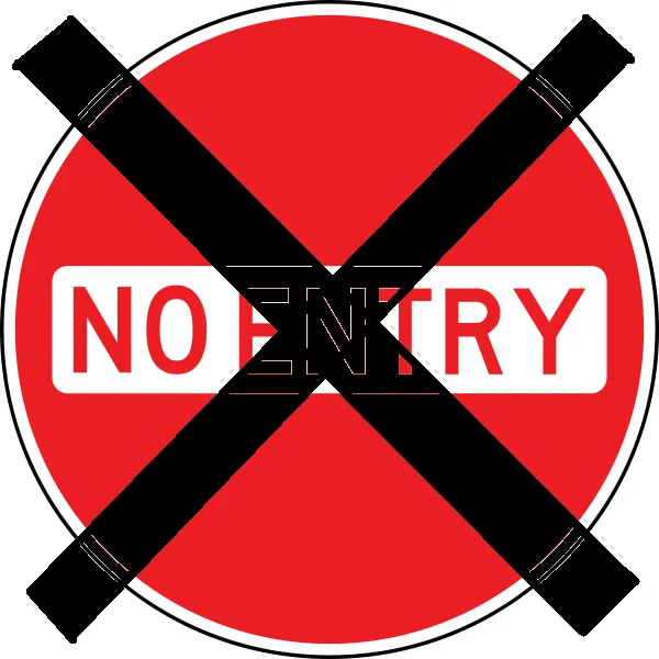 A No Entry road sign crossed out with a black X
