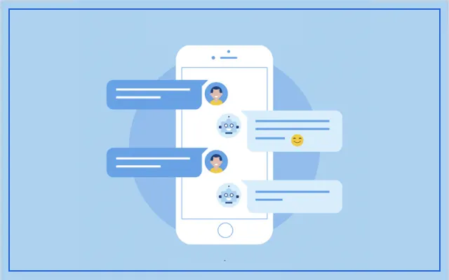 Illustration of a customer chatting with an AI chatbot on a smartphone