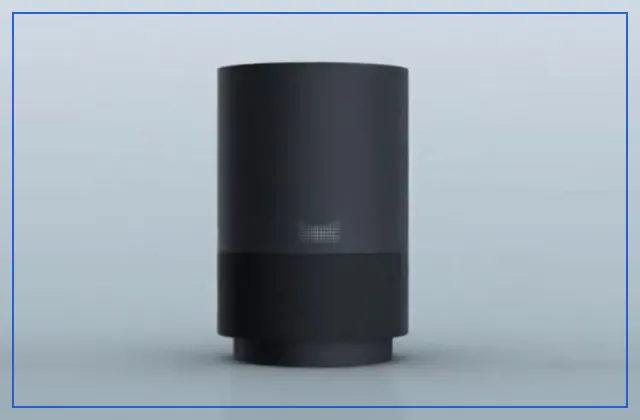 Black cylindrical smart speaker used for voice shopping