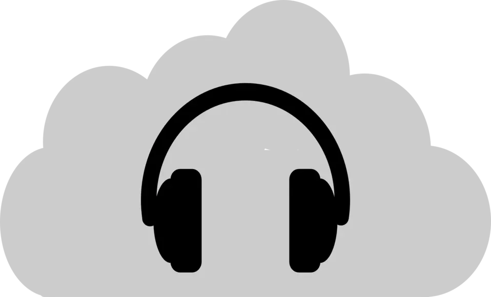 Black headphones icon on a grey cloud