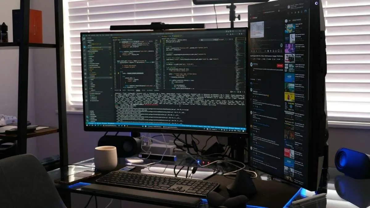 Computer setup with code on a monitor, illustrating developers working with AI models