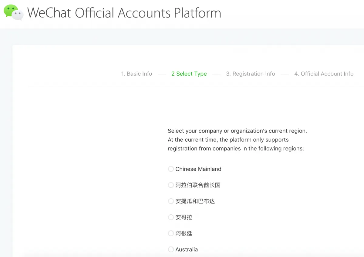 Place of registration list in 2018, starting with Chinese Mainland, then other countries and regions