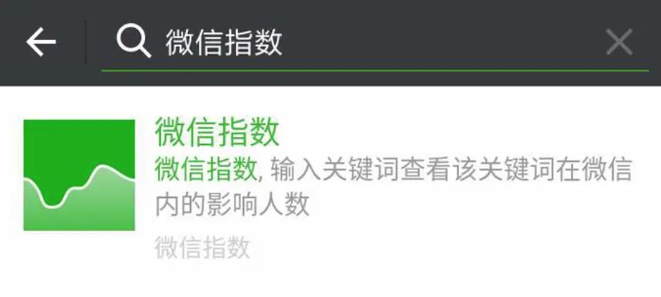 WeChat search result listing the WeChat Index (微信指数) tool, in a 2017 screenshot