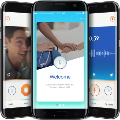 An Android health app on three phone screens, around a welcome screen