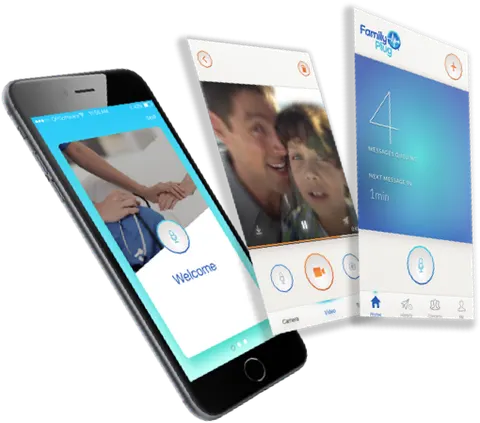 An iOS health app shown as a fan of screens around a welcome screen