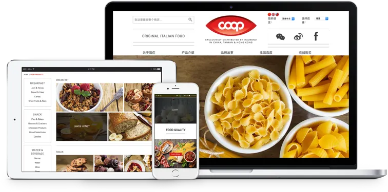 A food store built on Magento, on a laptop, a tablet and a phone