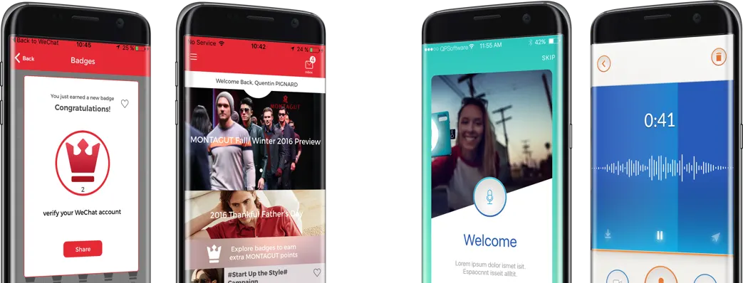 Four Android screens, from account verification to a video call